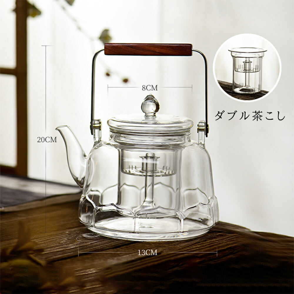 蓮の花びら形ティーポット 耐熱ガラス やかん ダイヤモンド型の取っ手 蓮華型 ティーポット グレー＆透明 湯沸かし器 1100ml 大容量 ヤカンの代わりに ガラス ポット 手作り 持ちやすい ジャンピング 紅茶ポット フルーツティー 花茶 工芸茶 ハーフティー【直火可】IwaiLoft