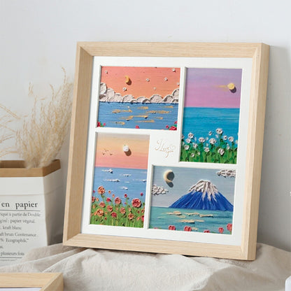 人気N0.1 ウッド フォト 四つに仕切られた フレーム 壁掛け＆置き 写真立て L判・2L判 ナチュラル 四つの区画 写真フレーム おしゃれ 透明アクリル フォトフレーム 木製調 ブラウン ベージュ  結婚祝い 額縁 写真入れ 記念品 誕生日  お祝い プレゼント 卒業 入学 kiyokyou