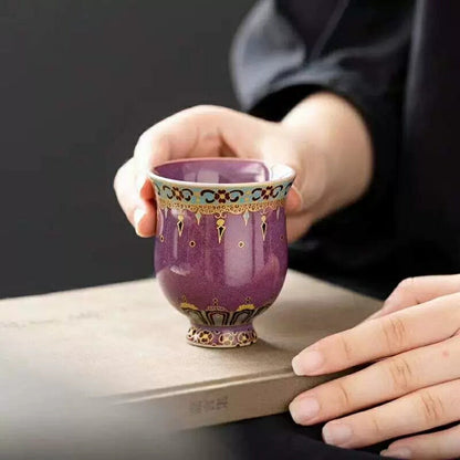 王の色 湯呑 茶器 湯のみ お茶 紫 パープル フリーカップ 蕎麦猪口 チョコ グラス 陶磁器 ティーカップ ティーコップ ?窑 ?琅彩 茶杯 お茶用品 ティーウェア 敬老の日 母の日 プレゼント 贈り物にも 食洗機対応 電子レンジ対応 IwaiLoft