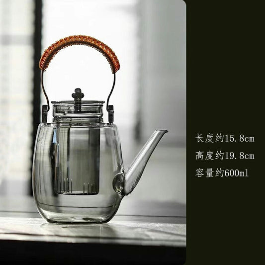 IwaiLoft 耐熱ガラス ティーポット 耐熱ガラス 急須 600ml ガラス製ポット 手作り ジャンピング 紅茶ポット フルーツティー 花茶 工芸茶 ハーフティー に ガラス急須 健康茶器 直火可 送料無料