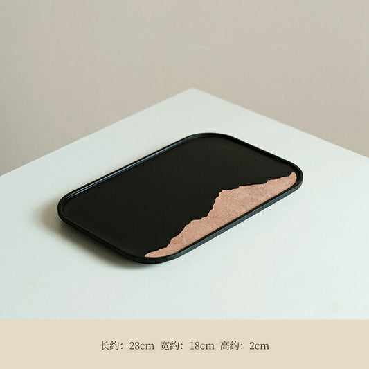 竹石・遠山 トレー トレイ 長方形 角形 竹 石材 モーニング プレートカフェトレー ティートレー 配膳トレー 敷台 丸膳 受け台 天然素材 おしゃれ 黒 漆塗 お盆 長角皿 飾りトレー シノワズリ レトロ  漆器 インテリア 小物入れ 中国茶器 茶盤 内祝い 結婚祝い  IwaiLoft