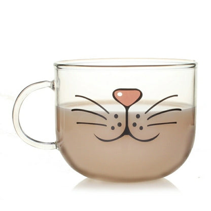 猫好きにはたまらない ガラスマグ ガラスカップ コップ コーヒーカップ コーヒーマグ 450ml かわいい モーニングカップ  おもしろい マグ おしゃれ グラス 耐熱ガラス デザート・アミューズカップ ティーカップ 白ひげ 唇柄 豚柄 趣のカップ IwaiLoft