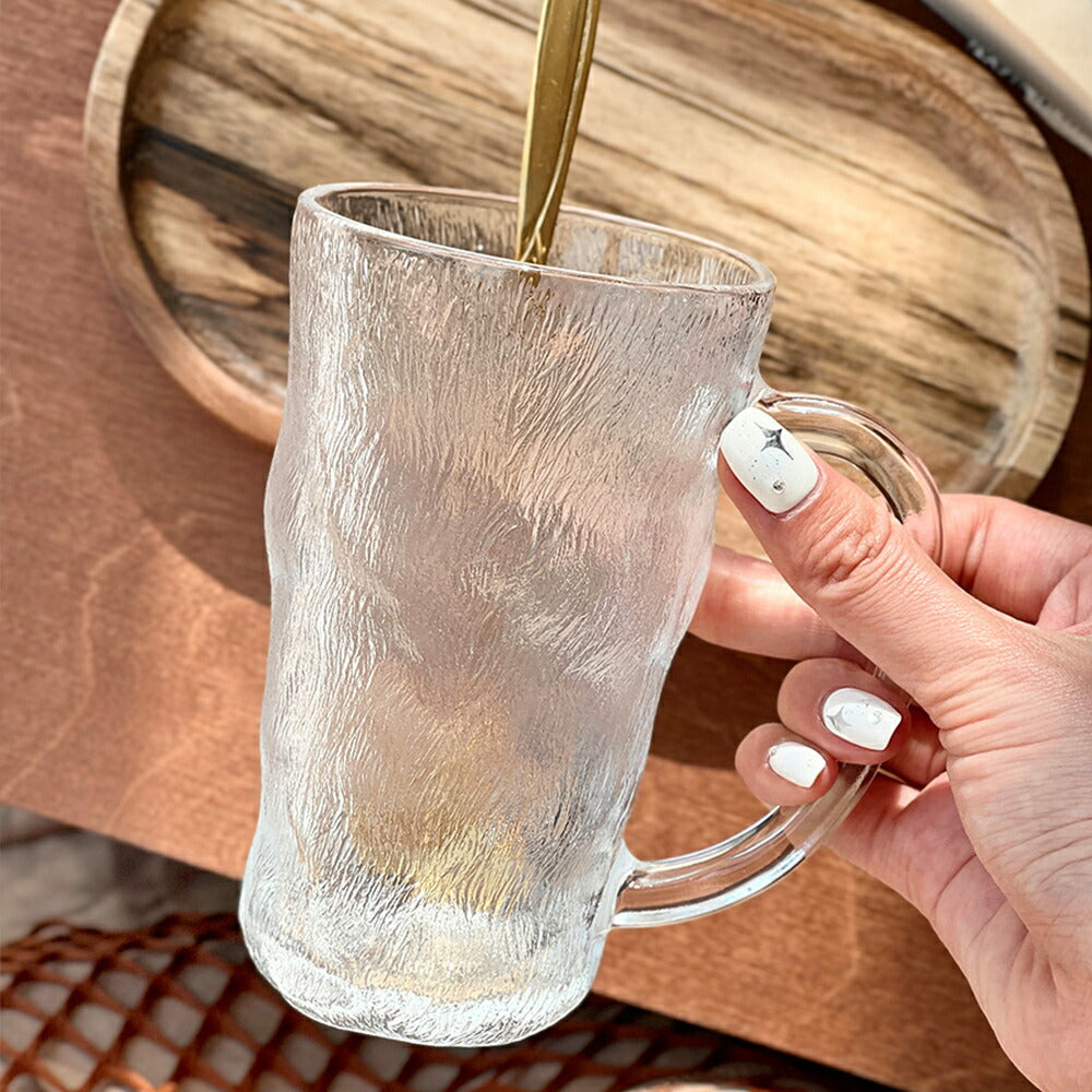 「氷河」紅茶マグカップ 珈琲 耐熱ガラス グラス コップ ティーカップ コーヒーカップ ガラスマグ おしゃれ シンプル 食器 クリア お酒 酎ハイ コーヒーカップ ホット 生ビール コーヒー 紅茶 日本風食器  来客 新生活 父 クリスマス ギフト プレゼント iwailoft