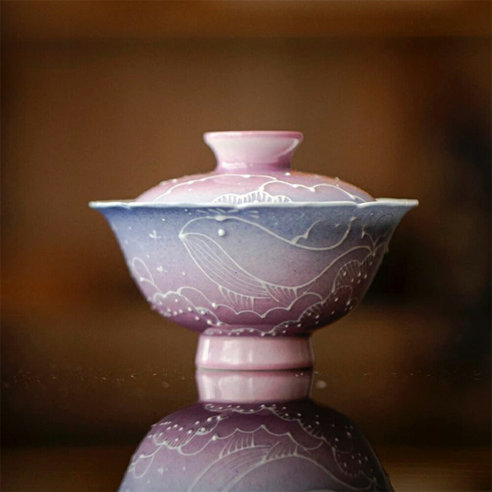 金魚・夢！ 蓋物 蓋付碗 珍味入れ 宝瓶 蓋碗 湯冷まし パーブル 紫 茶器 磁器 中国茶器 台湾茶器 紅茶 緑茶 シノワズリ 茶器 スープ椀 スープボウル 蓋付 グラス 菓子椀 ボウル 茶碗 宝瓶 フリーカップ お碗 抹茶茶碗 茶碗蒸し 茶芸  母の日 ギフト IwaiLoft