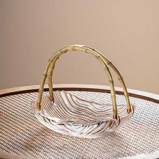 IwaiLoft 竹の持ち手 モール ガラスの盛り鉢 盛器 ラス盛り鉢 ガラス 大鉢 大皿 盛鉢 手付かご ガラス鉢 ワインクーラー 硝子 平皿 菓子鉢 ガラスの器 そうめん ボウル 鉢 そうめん鉢 大鉢 めん鉢 ひやむぎ ガラスボウル