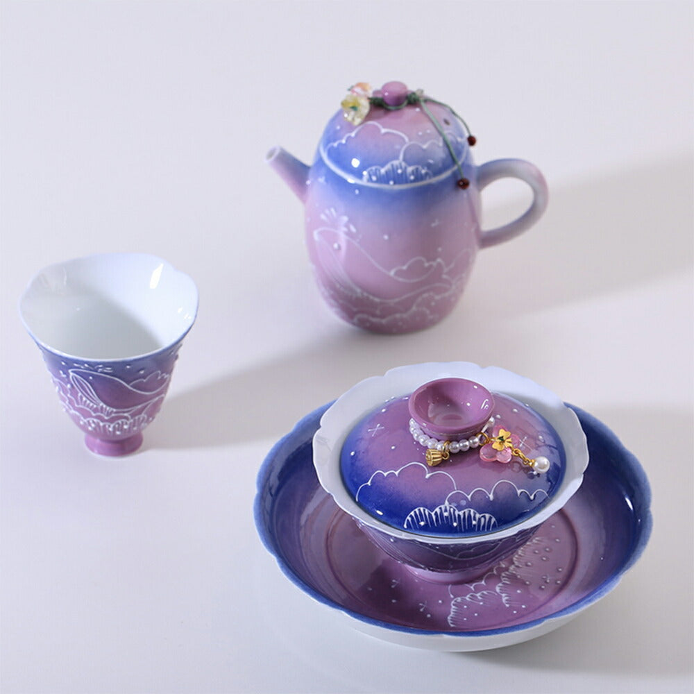 金魚・夢！ 蓋物 蓋付碗 珍味入れ 宝瓶 蓋碗 湯冷まし パーブル 紫 茶器 磁器 中国茶器 台湾茶器 紅茶 緑茶 シノワズリ 茶器 スープ椀 スープボウル 蓋付 グラス 菓子椀 ボウル 茶碗 宝瓶 フリーカップ お碗 抹茶茶碗 茶碗蒸し 茶芸  母の日 ギフト IwaiLoft