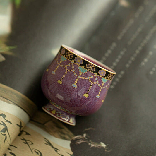 王の色 湯呑 茶器 湯のみ お茶 紫 パープル フリーカップ 蕎麦猪口 チョコ グラス 陶磁器 ティーカップ ティーコップ ?窑 ?琅彩 茶杯 お茶用品 ティーウェア 敬老の日 母の日 プレゼント 贈り物にも 食洗機対応 電子レンジ対応 IwaiLoft