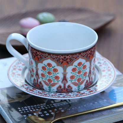 【豪華な中世貴族風・200ml】マグカップ コーヒーカップ ティーカップ モーニングカップ ソーサー付き 茶托付き コーヒーマグ スープカップ 花柄 白 彼女 誕生日プレゼント 新居 祝い 母の日 ギフト カフェ風 お家カフェ シノワズリ レトロ フランススタイル  IwaiLoft