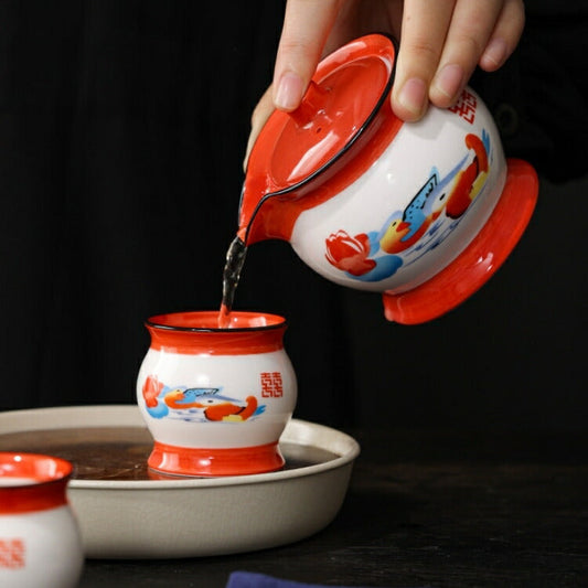 シノワズリ・レトロ 急須 湯呑 茶器セット 宝瓶 蓋碗 アンティーク 中華風 双禧 湯冷まし 品茗杯 茶杯 湯?み 蕎麦猪口 フリーカップ 白磁 茶器 磁器 ホワイト 白い食器 ティーポット セット ティーカップ 中国茶器 旅用 アウトドア  父の日 母の日 プレゼント IwaiLoft