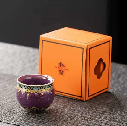 王の色 湯呑 茶器 湯のみ お茶 紫 パープル フリーカップ 蕎麦猪口 チョコ グラス 陶磁器 ティーカップ ティーコップ ?窑 ?琅彩 茶杯 お茶用品 ティーウェア 敬老の日 母の日 プレゼント 贈り物にも 食洗機対応 電子レンジ対応 IwaiLoft