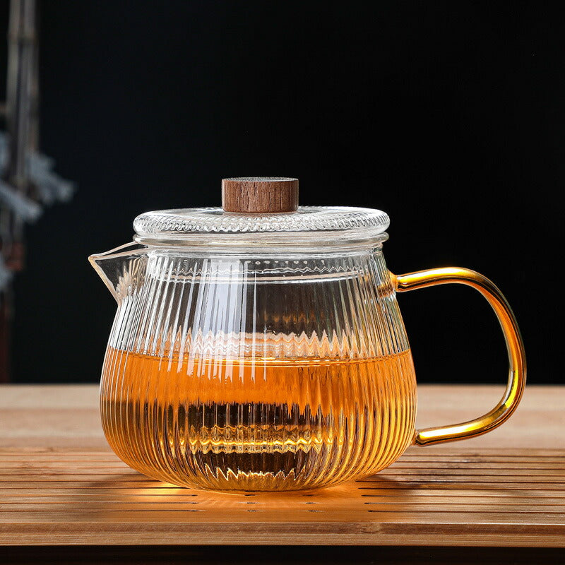 なつめ 直火 新作 耐熱ガラス ティーポット 筋紋 筋入 ガラス ガラスポット ガラス急須 小 500ml 600ml 茶こし付き 木製つまみ 紅茶ポット コーヒーサーバー コーヒーポット ガラスピッチャー 片口 酒器 ハーブティー ポット アフタヌーンティー 母の日 プレゼント IwaiLoft