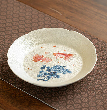 美しく色鮮やかな 蓋物 錦鯉柄 にしきごい 銀鱗紅白 蓋付碗 珍味入れ 宝瓶 蓋碗 湯冷まし 茶器 磁器  小皿 取り皿 取皿 お菓子皿  ティートレー 茶芸 手作り 茶器セット 景徳鎮 中国茶器 台湾茶器 岩茶 茶器 父の日 母の日 ギフト IwaiLoft