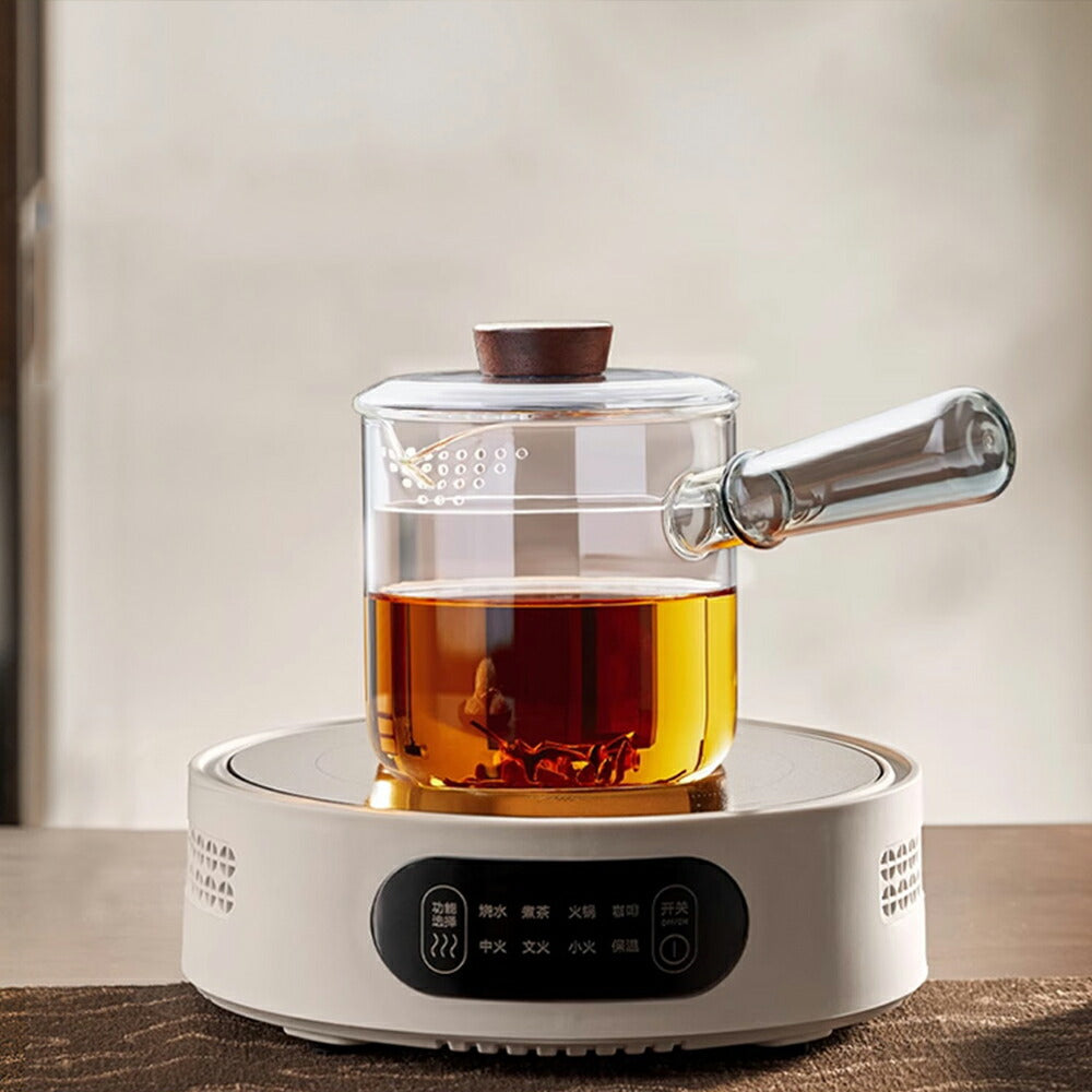 「和風」IwaiLoft 耐熱ガラス ポット 500ml 横側 持ち手 持ちやすい ティーポット クリア 透明  茶こしはフタと一体型 ガラス ポット 100ml グラス カップセット 手作り ジャンピング 紅茶ポット フルーツティー 花茶  ハーフティーガラス急須 お買い得セット【直火可】