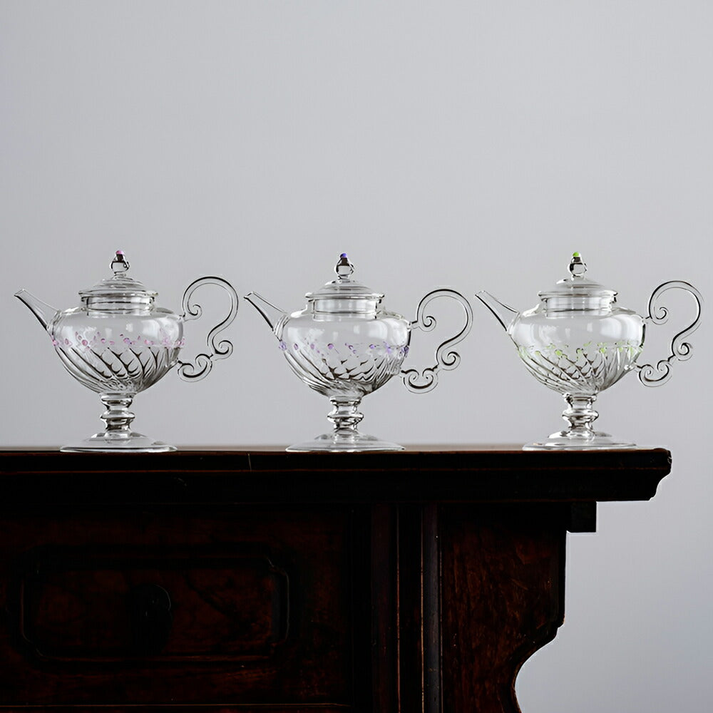 IwaiLoft 十卿 Glass Art 工芸作家作品 耐熱ガラス 夢 ティーポット 高台 ガラス 急須 430ml  ガラス製ポット 紅茶ポット お茶ポット ガラスポット 花茶 工芸茶 ハーフティー に健康茶器 アフターティー お家ティータイム  母の日プレゼント 化粧箱付き