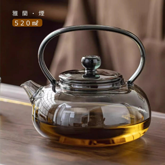 雅蘭・煙 耐熱ガラス ティーポット ガラス急須 ガラスティーポット 小 グレー 平型 500ml 耐熱ティーポット ガラスポット 紅茶ポット ガラスちろり だし汁ポット だし茶漬け お酒 湯煎ジャグ 小 水差し ポット お茶ポット 茶器 ガラス 直火 母の日 プレゼント IwaiLoft