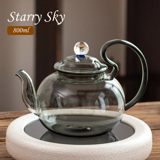 小さな星空・直火可 2025年 新品 耐熱ガラス ティーポット ガラスティーポット ガラスポット 800ml グレー 透明 ガラス茶器 ガラス急須 紅茶ポット おしゃれ 茶器 フルーツティー 岩茶 中国茶 花茶 工芸茶 におすすめ 母の日ギフト IwaiLoft