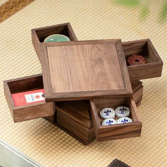 回転 収納ケース 木製 ウッドケース 天然木 ウールナット 卓上 ケース 木 1段 2段 小物収納 正方形 仕分け 小物入れボックス 小物ボックス 小物ケース おしゃれ 玄関収納 アクセサリーボックス アクセサリーケース かわいい 道具箱 サニタリー収納 ?班 大工道具 IwaiLoft