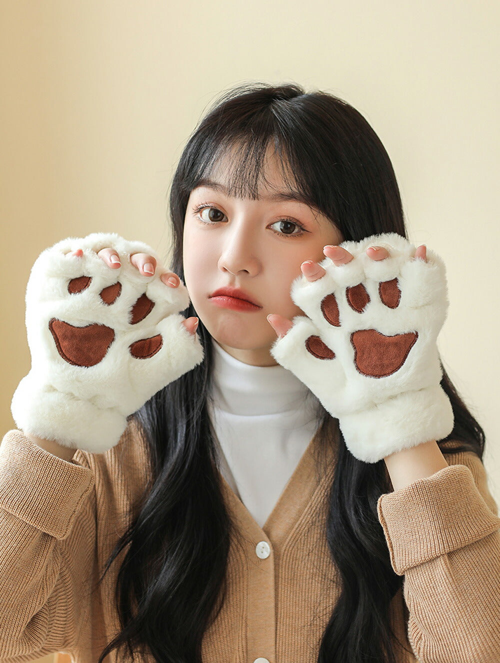 ネコ肉球 手袋 かわいい 暖かい 防寒 冬 ミトン 指なし もこもこ 女性 レディース 冬物 手袋 スマートフォン対応　秋冬 防風 防寒 学生 通勤 通学 自転車 アウトドア ファー 暖かい イベント ミトン手袋「選べる福袋対象」kiyokyou