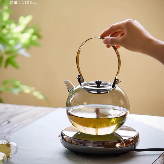 雅 耐熱 ガラス ティーポット ガラスケトル ガラス ティーポット ヤカン  1100ml　直火対応 湯沸かし 手作り おしゃれ ガラスポット ガラスティーポット 大容量 ジャンピング 紅茶ポット ガラス急須 茶考具 フルーツティー にすすめ直火可 母の日 プレゼント IwaiLoft