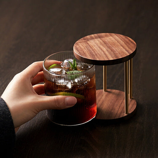 SNSで人気 オリジナル グラス ガラスカップ 木製スタンド付き グラススタンド グラスホルダー コップホルダー コップ収納 ウールナット ラック ガラスコップ コーヒーカップ ドリンクカップ かわいい ミルクカップ モーニングカップ 母の日プレゼント 彼女 ギフト IwaiLoft
