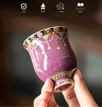 5客セット 王の色 湯呑 茶器 湯のみ お茶 紫 パープル フリーカップ 蕎麦猪口 チョコ グラス 陶磁器 ティーカップ ティーコップ ?窑 ?琅彩 茶杯 お茶用品 ティーウェア 敬老の日 母の日 プレゼント 贈り物にも 食洗機対応 電子レンジ対応 IwaiLoft