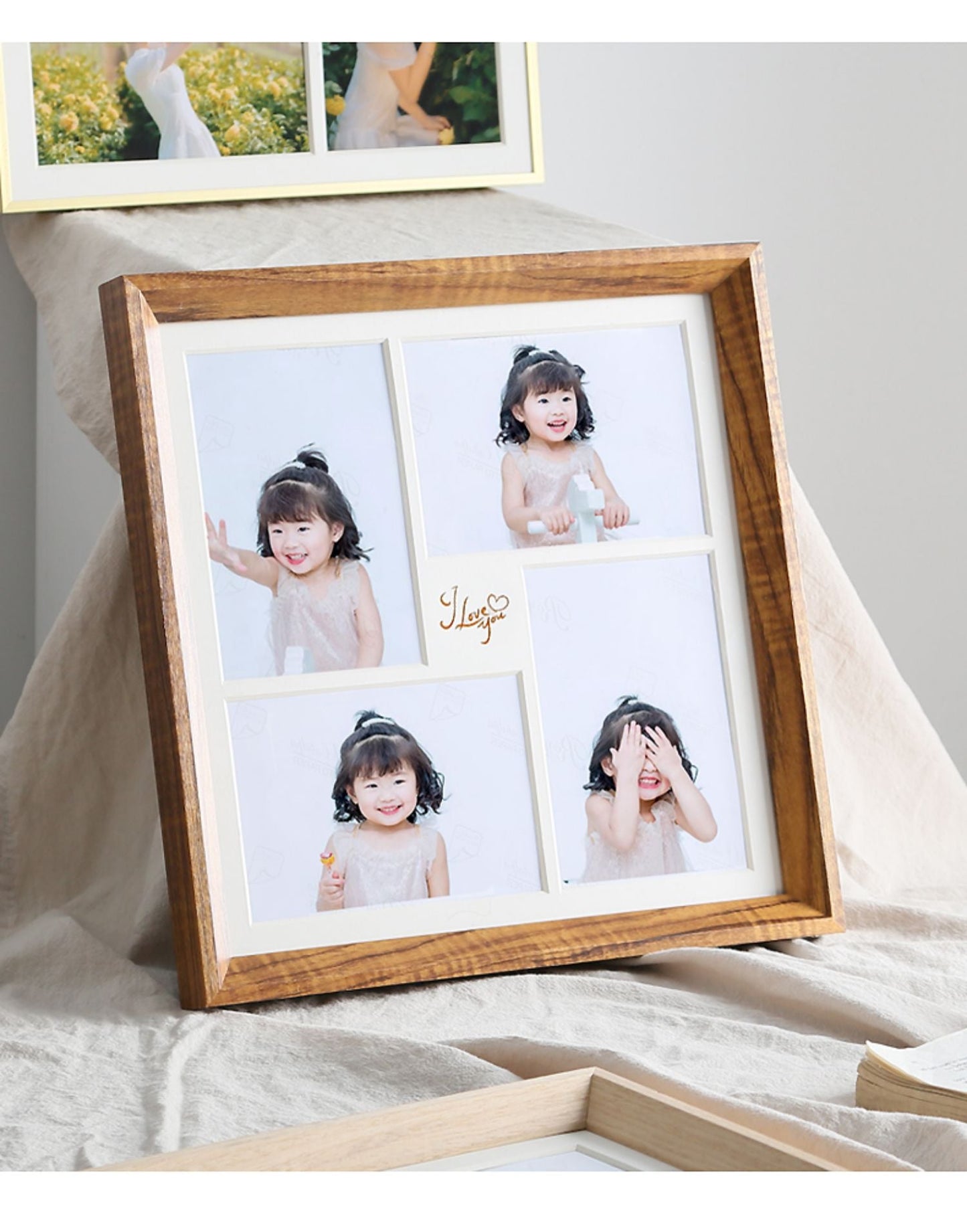 人気N0.1 ウッド フォト 四つに仕切られた フレーム 壁掛け＆置き 写真立て L判・2L判 ナチュラル 四つの区画 写真フレーム おしゃれ 透明アクリル フォトフレーム 木製調 ブラウン ベージュ  結婚祝い 額縁 写真入れ 記念品 誕生日  お祝い プレゼント 卒業 入学 kiyokyou
