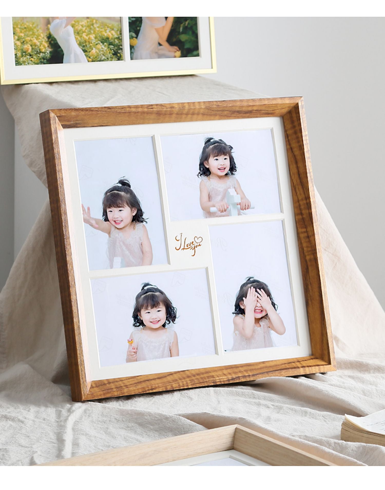 人気N0.1 ウッド フォト 四つに仕切られた フレーム 壁掛け＆置き 写真立て L判・2L判 ナチュラル 四つの区画 写真フレーム おしゃれ 透明アクリル フォトフレーム 木製調 ブラウン ベージュ  結婚祝い 額縁 写真入れ 記念品 誕生日  お祝い プレゼント 卒業 入学 kiyokyou