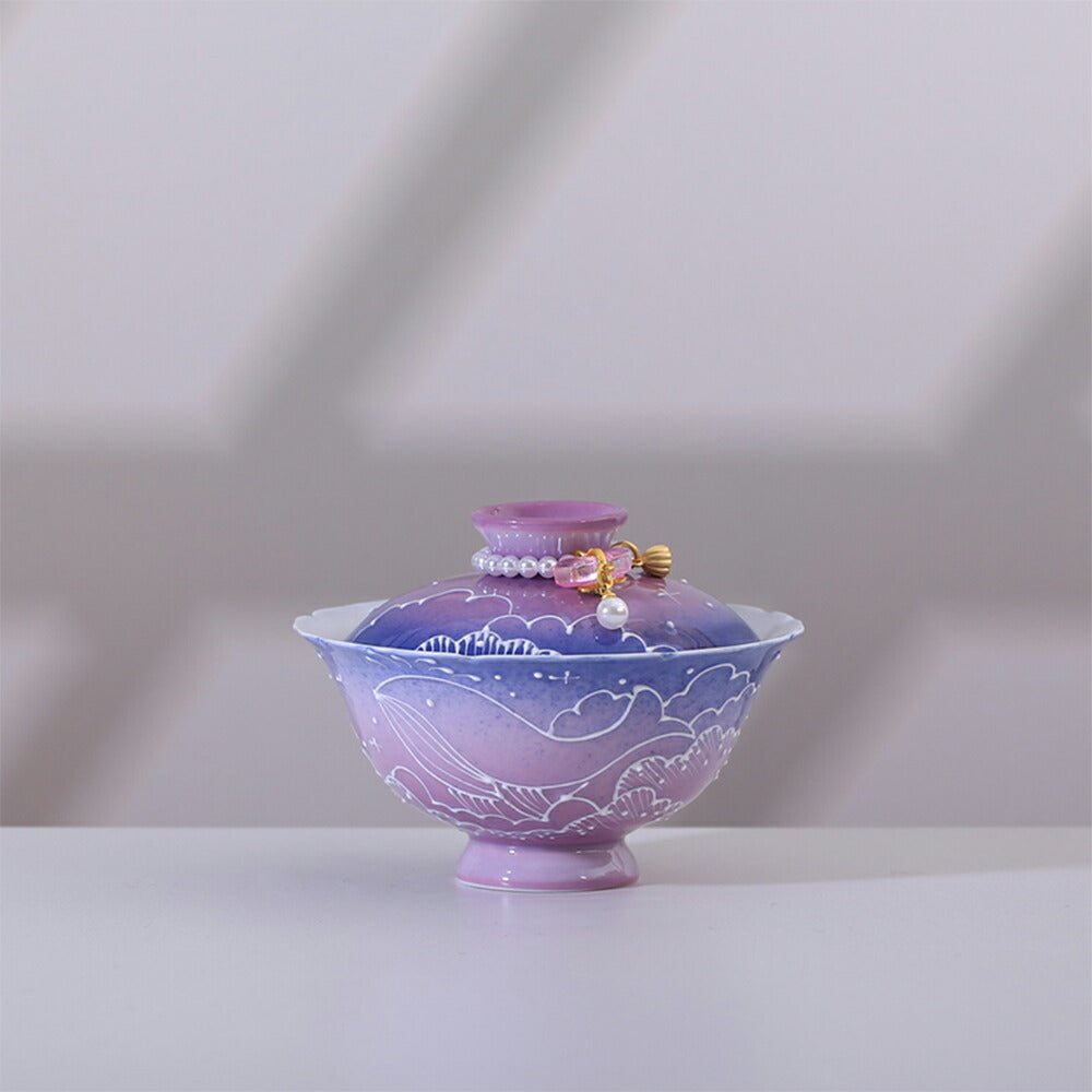 金魚・夢！ 蓋物 蓋付碗 珍味入れ 宝瓶 蓋碗 湯冷まし パーブル 紫 茶器 磁器 中国茶器 台湾茶器 紅茶 緑茶 シノワズリ 茶器 スープ椀 スープボウル 蓋付 グラス 菓子椀 ボウル 茶碗 宝瓶 フリーカップ お碗 抹茶茶碗 茶碗蒸し 茶芸  母の日 ギフト IwaiLoft