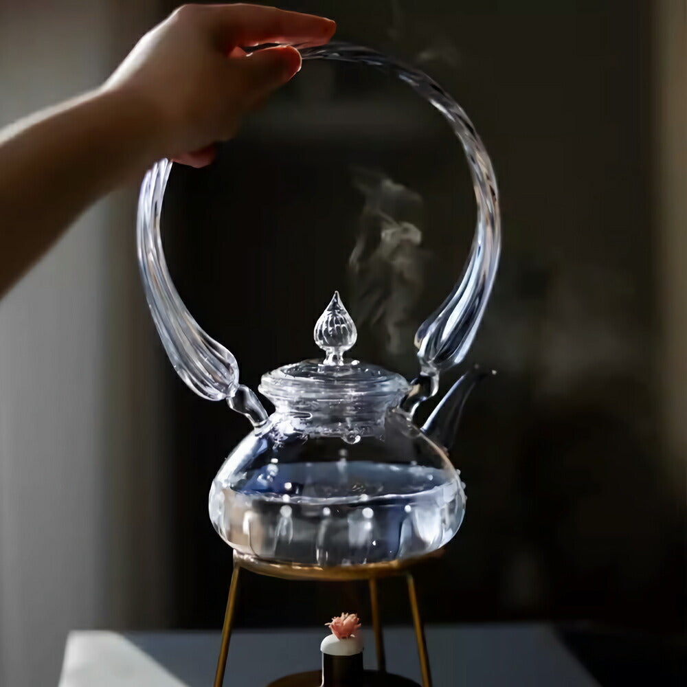 IwaiLoft 十卿 Glass Art 工芸作家作品 耐熱ガラス 夢 ティーポット ガラス 急須 470ml  ガラス製ポット 紅茶ポット お茶ポット ガラスポット 花茶 工芸茶 ハーフティー に健康茶器 アフターティー お家ティータイム  母の日プレゼント 化粧箱付き