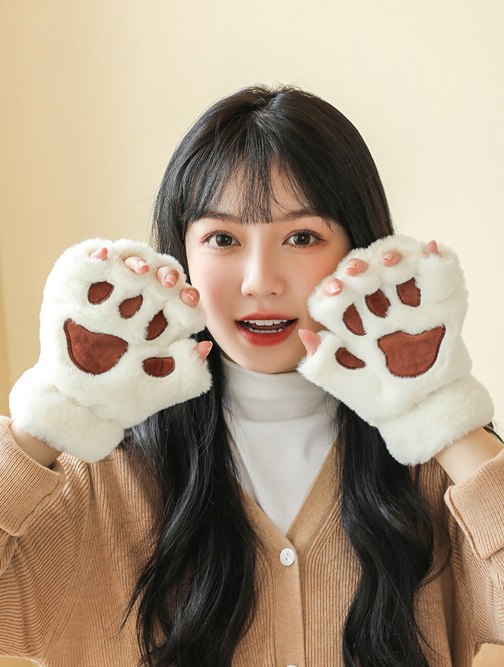 ネコ肉球 手袋 かわいい 暖かい 防寒 冬 ミトン 指なし もこもこ 女性 レディース 冬物 手袋 スマートフォン対応　秋冬 防風 防寒 学生 通勤 通学 自転車 アウトドア ファー 暖かい イベント ミトン手袋「選べる福袋対象」kiyokyou