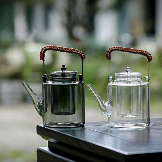 IwaiLoft 耐熱ガラス ティーポット 耐熱ガラス茶こし付き ガラス製ポット 手作り ジャンピング 紅茶ポット フルーツティー 花茶 工芸茶 ハーフティー に ガラス急須 健康茶器 直火可 送料無料