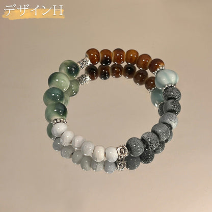 陶磁 ブレスレット アクセサリー 可愛い ゴム ブレスレット 華奢でおしゃれな陶磁石  従来に無く、陶芸ブレスレット メンズ レディース  陶磁器 ブレス ゴム 原石 おしゃれ クリスタル 陶磁珠 誕生日 プレゼント forever love お得なセット