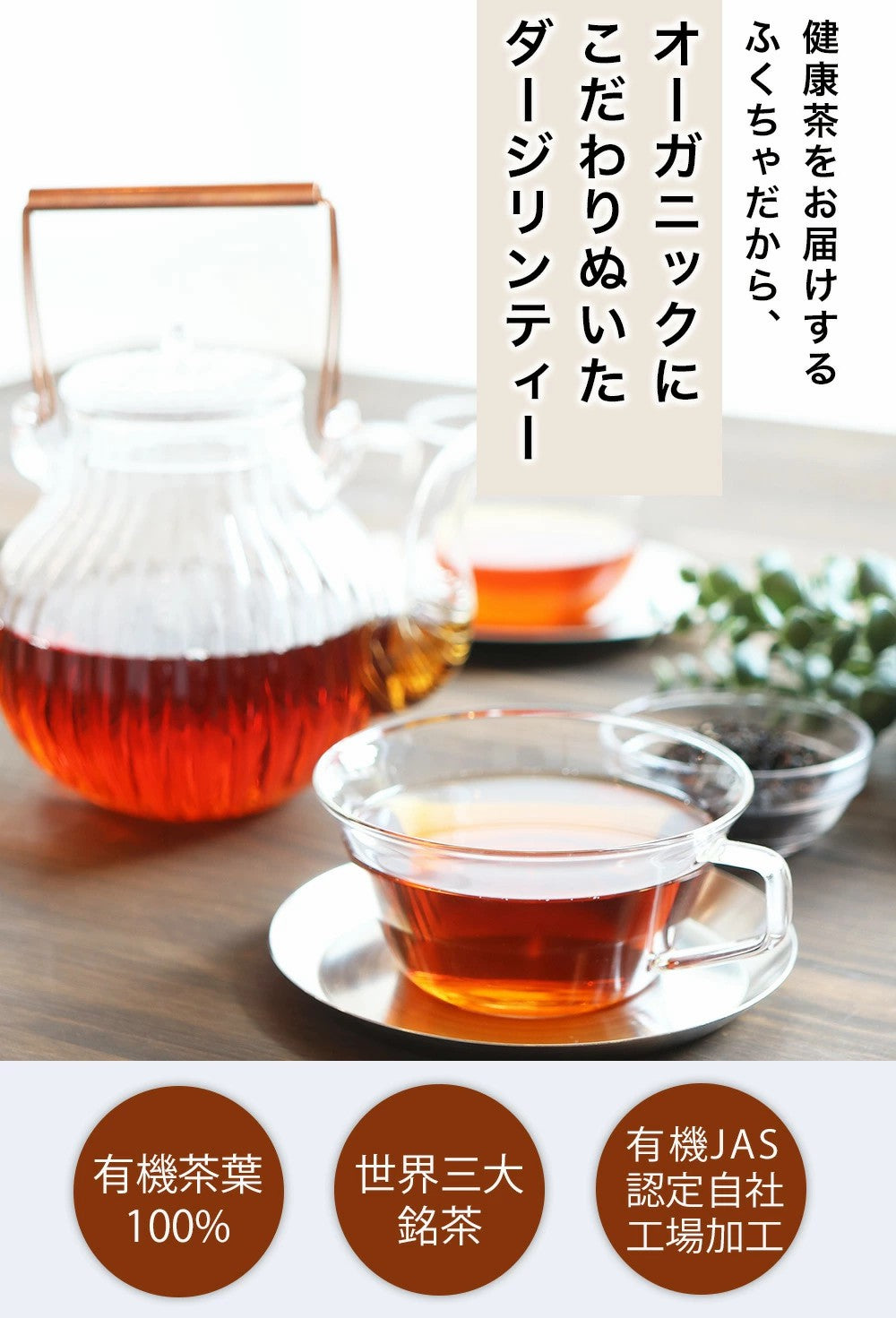 オーガニック ダージリン 紅茶 2g×30包|50包|100包| 水出し 紅茶 ギフト かわいい ダージリンティー 有機ダージリン 有機紅茶 厳選 オーガニック紅茶 オーソドックス製法 ティーバッグ ストレートティー アイスティー リラックス 送料無料 ふくちゃ
