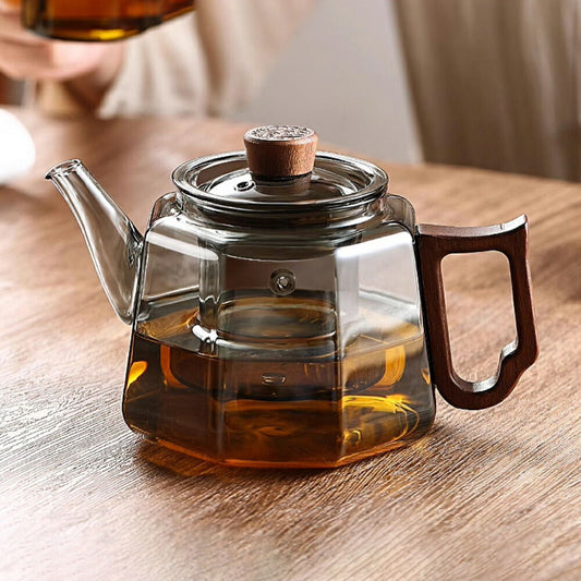 IwaiLoft 耐熱ガラス ティーポット 700ml 茶こし付き ガラス製ポット 手作り ジャンピング 紅茶ポット フルーツティー 花茶 工芸茶 ハーフティー に ガラス急須 健康茶器 直火可