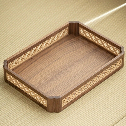 銘木のウールナット 海棠花トレー 皿 トレイ プレート ウールナット ウッドケース 大 40cm 30cm 卓上収納ケース  カフェトレー ティートレー  おしゃれ  お盆 長方形 アクセサリートレー 小物入れ 玄関 内祝い シノワズリ レトロ 中華風 小物収納 茶室 茶芸 お稽古 IwaiLoft