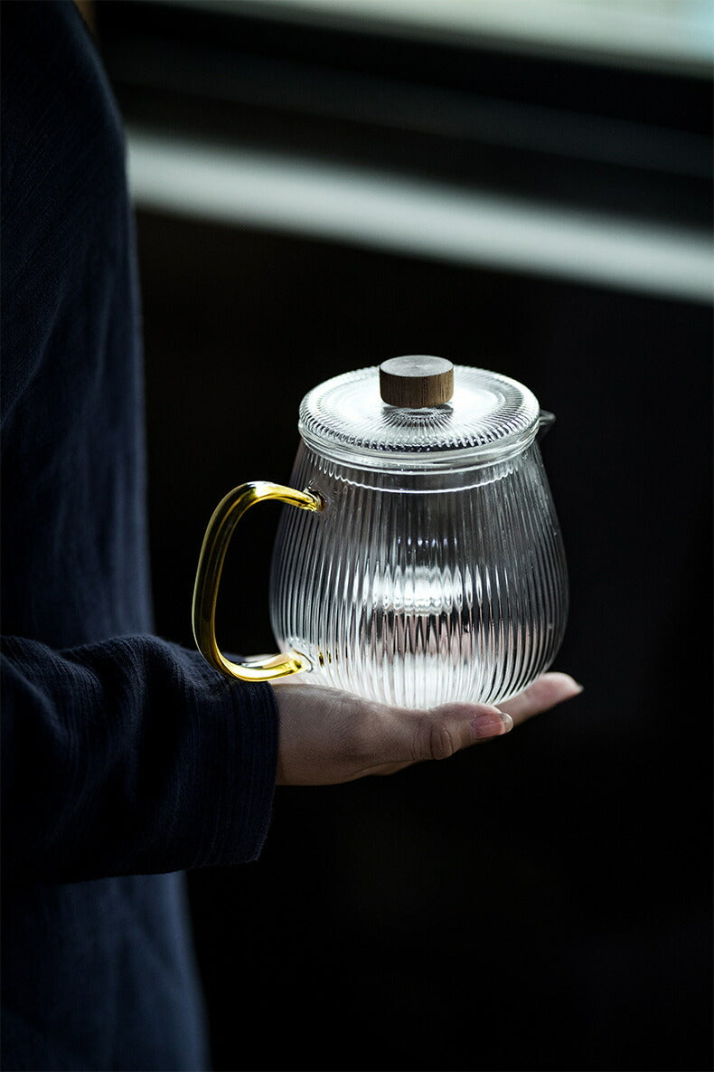なつめ 直火 新作 耐熱ガラス ティーポット 筋紋 筋入 ガラス ガラスポット ガラス急須 小 500ml 600ml 茶こし付き 木製つまみ 紅茶ポット コーヒーサーバー コーヒーポット ガラスピッチャー 片口 酒器 ハーブティー ポット アフタヌーンティー 母の日 プレゼント IwaiLoft