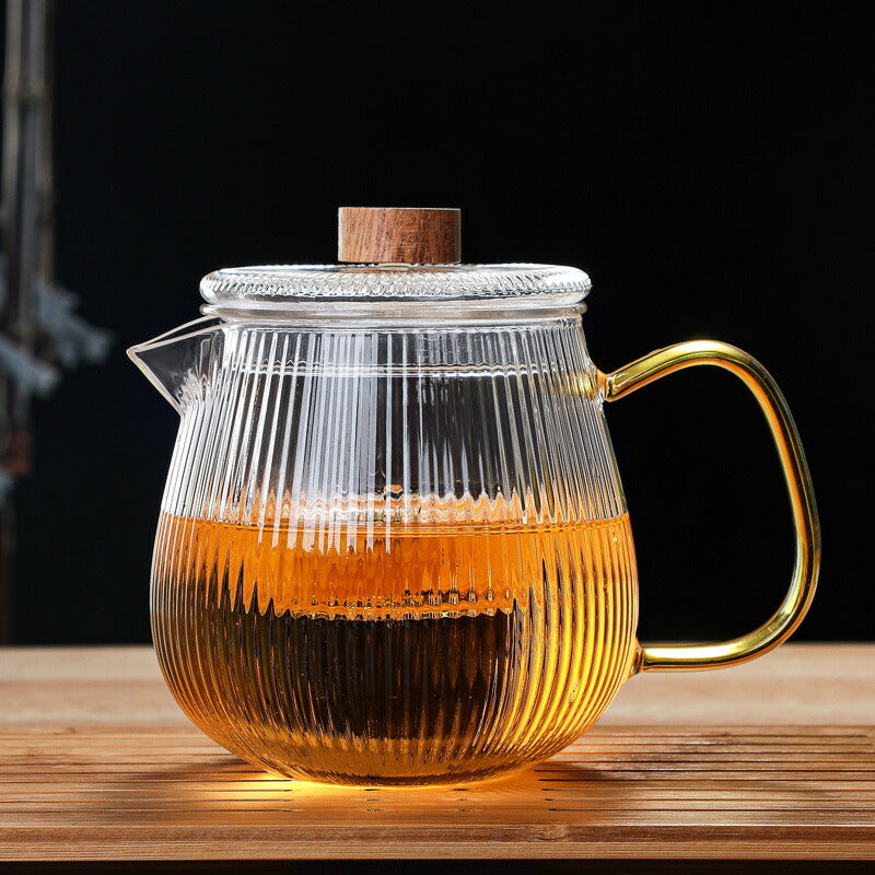 なつめ 直火 新作 耐熱ガラス ティーポット 筋紋 筋入 ガラス ガラスポット ガラス急須 小 500ml 600ml 茶こし付き 木製つまみ 紅茶ポット コーヒーサーバー コーヒーポット ガラスピッチャー 片口 酒器 ハーブティー ポット アフタヌーンティー 母の日 プレゼント IwaiLoft