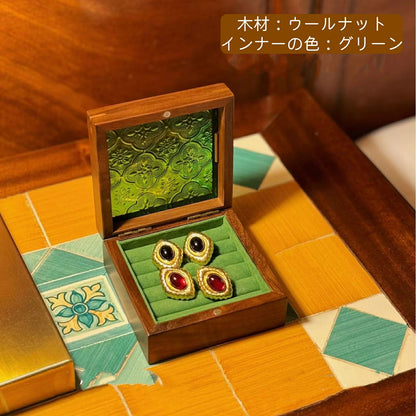 ローラガラス 指輪ケース 指輪ボックス ジュエリーボックス アクセサリーケース 木製 ビーチウッド ウールナット フ ガラス ウッドケース おしゃれ  宝石箱  プロポーズ 箱 収納ケース ガラスケース スクエア 四角形 指輪収納 母の日 プレゼントIwaiLoft