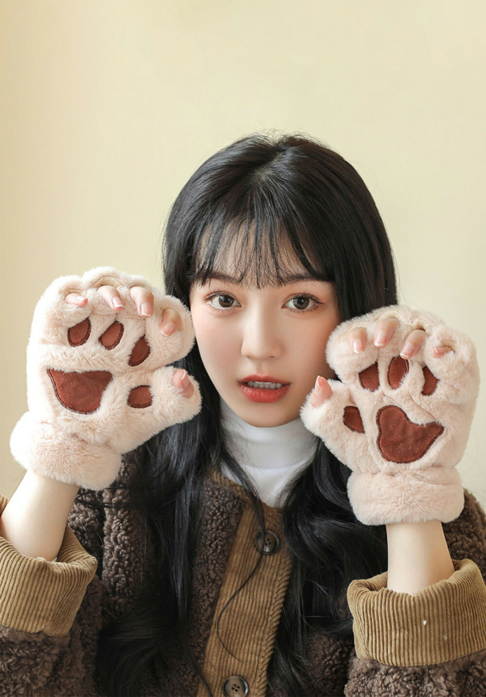 ネコ肉球 手袋 かわいい 暖かい 防寒 冬 ミトン 指なし もこもこ 女性 レディース 冬物 手袋 スマートフォン対応　秋冬 防風 防寒 学生 通勤 通学 自転車 アウトドア ファー 暖かい イベント ミトン手袋「選べる福袋対象」kiyokyou
