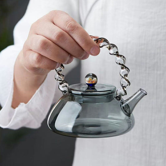 IwaiLoft 耐熱ガラス ティーポット 400ml ガラス製ポット 手作り ジャンピング 紅茶ポット フルーツティー 花茶 工芸茶 ハーフティー に ガラス急須 健康茶器 直火可