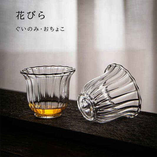 IwaiLoft 花びら ガラス 耐熱ガラス 100ml ガラスコップ  ミニ ガラスのコースター・おちょこ ローグラス 冷茶グラス ティーグラス 電子レンジOK 来客用 小さい かわいい おしゃれ ガラス食器 【お買い得セット】