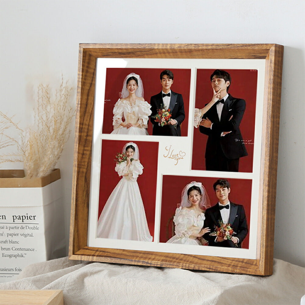 人気N0.1 ウッド フォト 四つに仕切られた フレーム 壁掛け＆置き 写真立て L判・2L判 ナチュラル 四つの区画 写真フレーム おしゃれ 透明アクリル フォトフレーム 木製調 ブラウン ベージュ  結婚祝い 額縁 写真入れ 記念品 誕生日  お祝い プレゼント 卒業 入学 kiyokyou