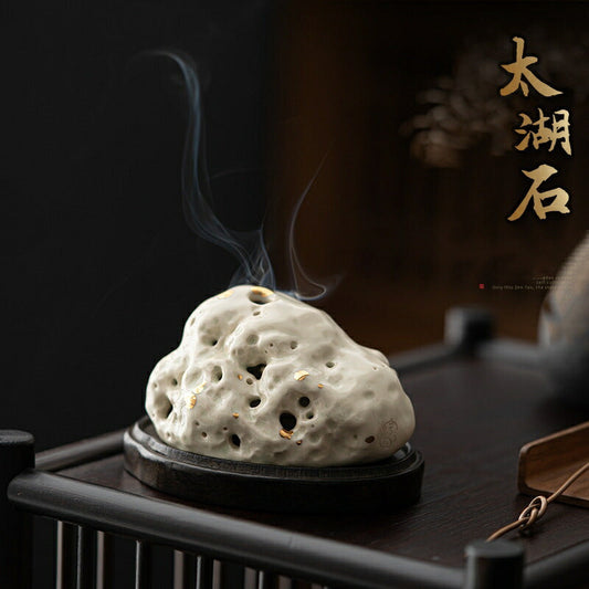雰囲気作り 香炉 お香・線香立て 白磁 磁器 香皿 キャンドルホルダー キャンドルスタンド ティーライトホルダー 蘇州 太湖石 たいこせき 置物  飾り石 卓上 奇石 銘石 景石 陶磁器  オブジェ 縁起物 工芸品 彫像 茶玩 茶道具 書斎 和室茶芸 茶席 工芸品・縁起物 IwaiLoft