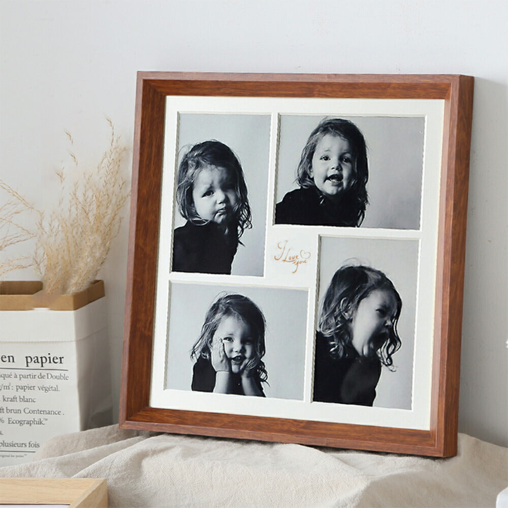 人気N0.1 ウッド フォト 四つに仕切られた フレーム 壁掛け＆置き 写真立て L判・2L判 ナチュラル 四つの区画 写真フレーム おしゃれ 透明アクリル フォトフレーム 木製調 ブラウン ベージュ  結婚祝い 額縁 写真入れ 記念品 誕生日  お祝い プレゼント 卒業 入学 kiyokyou