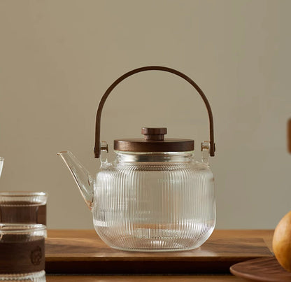 モール ガラスティーポット  900ml ガラスケトル 耐熱 ガラス ティーポット 木  ティーウォーマー 保温 キャンドルウォーマー おしゃれ ガラスポット 大容量 紅茶ポット ガラス 急須 透明 アフタヌーンティー 茶芸 フルーツティー 花茶 母の日 プレゼント IwaiLoft