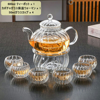 IwaiLoft 手作り 600ml 耐熱 ティーポット ガラス 茶こし付き ガラスポット ガラスキャンドル保温ウォーマン ガラスカップ ジャンピング 紅茶ポット フルーツティー 花茶 工芸茶 に ガラス急須 直火可【セット買いがお得】【送料無料】