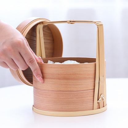 自然素材にこだわった 二段 手作り 弁当箱 曲げわっぱ お弁当箱 おせち 重箱 2段 漆塗り かご 木 かご ハンドル付き バスケット手提げ かわいい お正月 迎春 花見 木細工 和風収納 小物収納 茶道具 インテリア 雑貨 おしゃれ 自宅 家庭 イベント 清境Carft