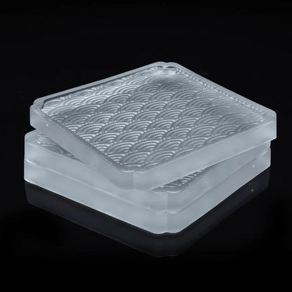 【波紋様】IwaiLoft コースター ガラス 丸型 円型 角型 四方 豆皿 茶托 おしゃれ ソーサー 受け皿 小皿 ミニ トレー トレイ アクセサリー収納 小物入れ 茶道具 ガラス ティートレー お家カフェ テーブルウエア プレゼント ギフト