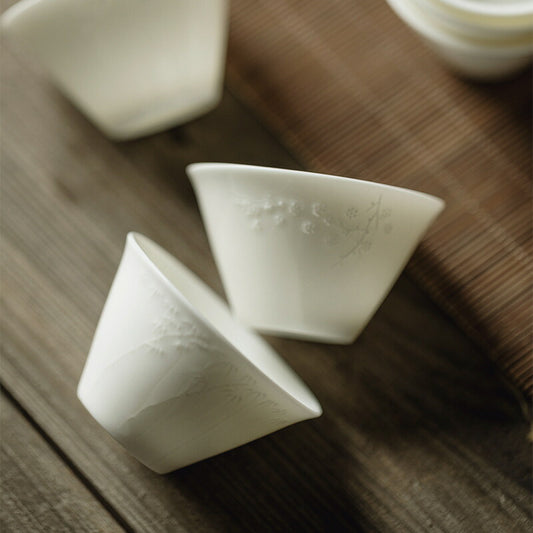 IwaiLoft 白玉 2個セット 茶杯 茶器 湯のみ 湯呑み お茶 カップ コップ おしゃれ 来客用 お茶用品 ティーウェア 中国茶器 台湾茶器 白い器 贈り物にも 食洗機対応 電子レンジ対応