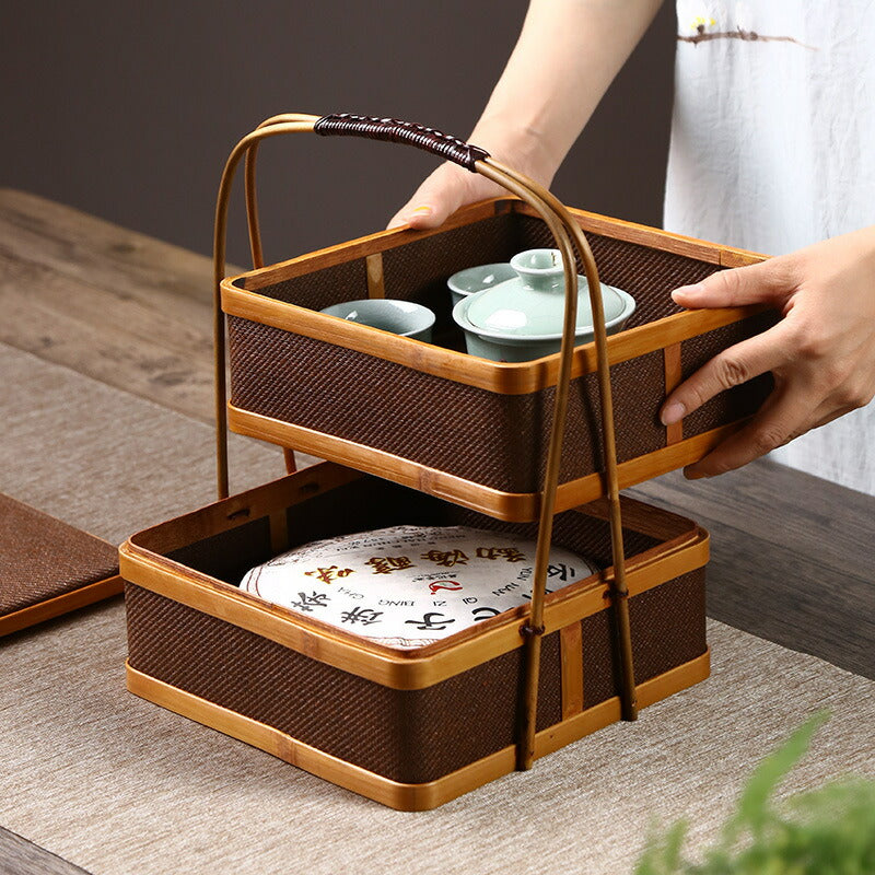 凛とした佇まいが美しいかご 竹 かご ハンドル付き 一段 二段 三段 重箱 丸 四角 漆塗り 手作り 行楽弁当箱 おせち 竹籠 バスケット手提げ アウトドア 竹かご ピクニックランチボックス お正月 迎春 花見 竹細工 和風収納 小物収納 茶道具 インテリア 清境Carft